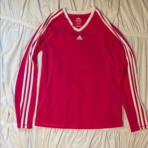 Adidas Vivid Pink Long Sleeve Top with White Accents